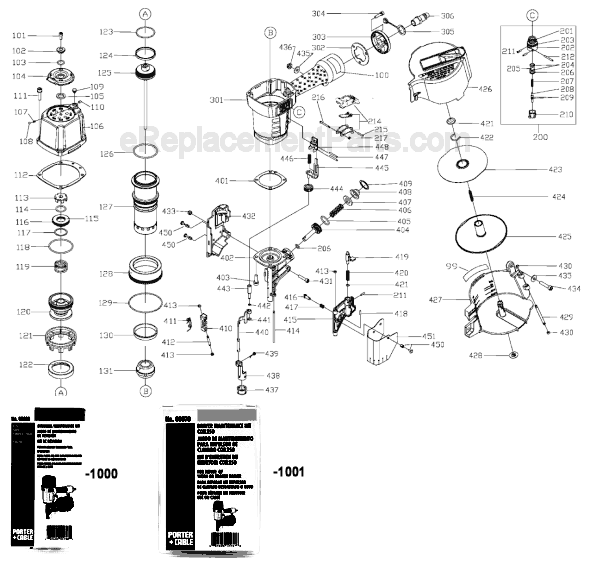 Page A Diagram and Parts List for COIL250 Type 2 Porter Cable Nailer